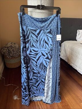 Free People Blue and Black Leaf-Print Swim Sarong
